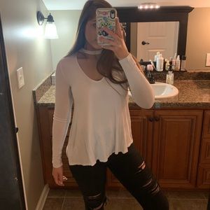 white choker neck shirt